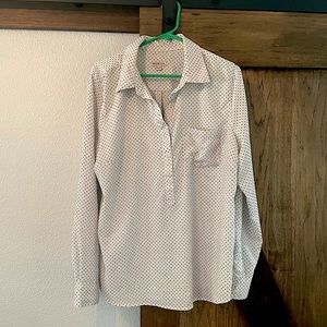 White Long Sleeve Button Up Polka Dot Dress Shirt